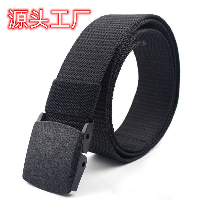 Thickened Nylon Belt Security Inspection Non-Metal Belt Outdoor Smooth Plastic Buckle Canvas Lined Denim Belt Black - Image 5